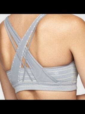 Athleta Gray Striped Cross-Back sports bra